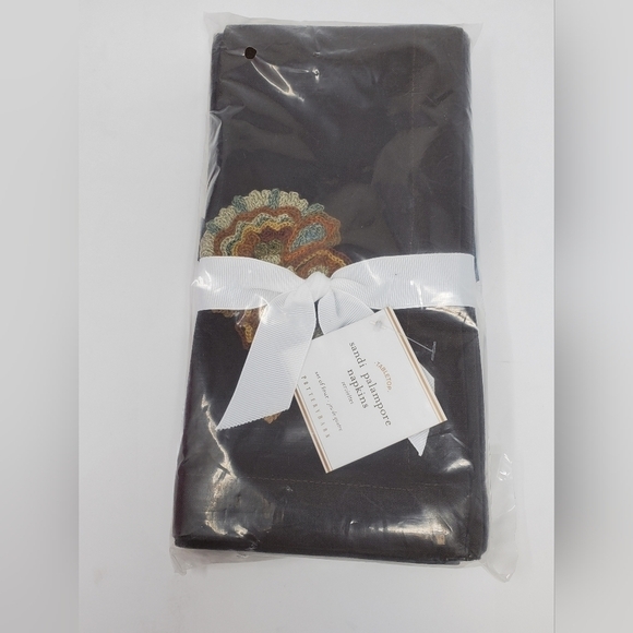 NWT POTTERY BARN SANDI PALAMPORE NAPKINS CREWL WORK FLOWER COCO BROWN SET OF 4 - Picture 2 of 10